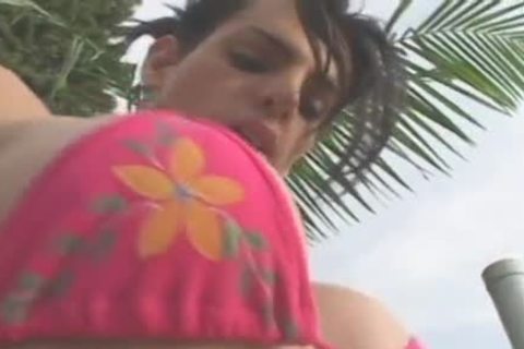 dude Rails brunette shemale On Patio