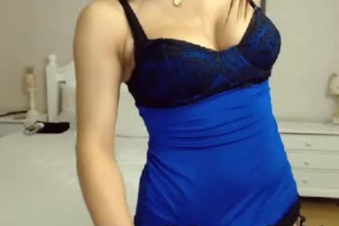 sleazy brunette hair tranny chick strips Down And Jerks Off