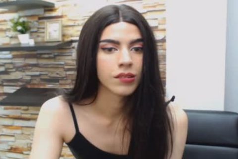Seductive brunette hair tranny Hard erect penis