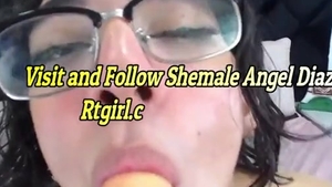 Skinny Colombian shelady In Glasses Rides sex dildo And Tugs Her wang On web camera