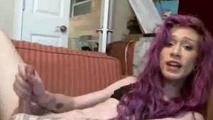 Thin Purple Hair shelady Cums Twice
