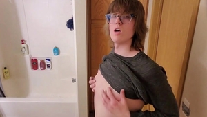 Trans beauty Stephanie Sprays massive sex cream flow All Over baths Floor