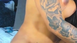 Voluptuous Colombian Trans Lady With Tattoos And gigantic melons Jerks Off Her gigantic big weenie